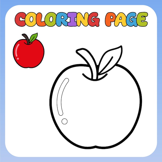 Vetor página para colorir para crianças imagem de maçã vermelha com folhas ilustração vetorial infantil