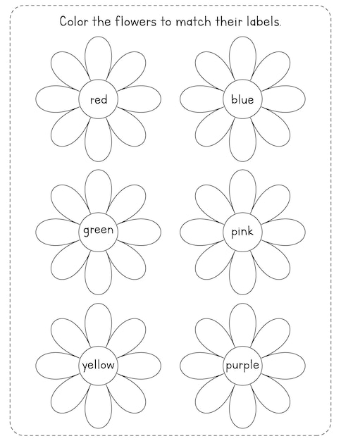 Página para colorir para crianças. pinte a planilha de flores. atividade de primavera para pré-escola e jardim de infância