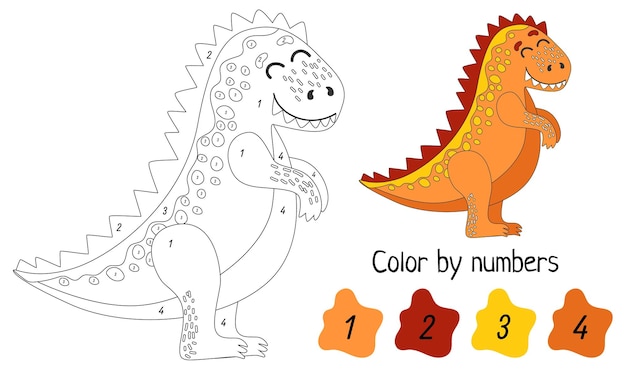 Página para colorir por números dinossauro engraçado jogo