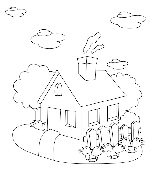 Página para colorir Simple House Página para colorir Village House Design fácil para colorir