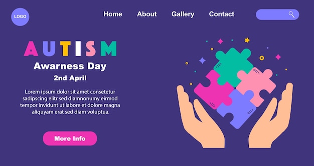Vetor página para o site do dia mundial de conscientização sobre o autismo com quebra-cabeças gráficos vetoriais