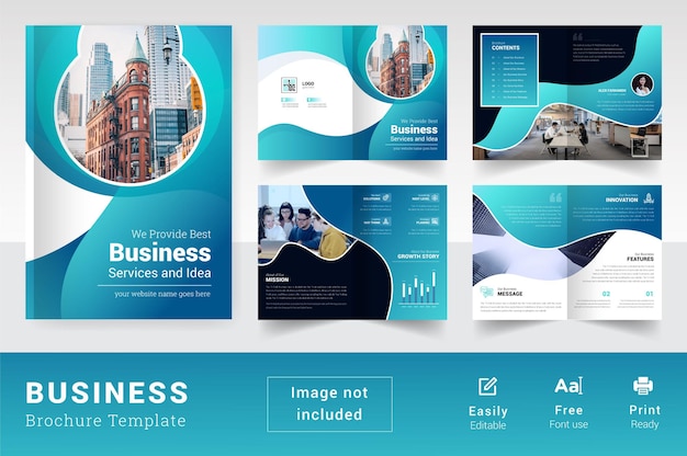 Vetor páginas coloridas e modernas, modelo de folheto corporativo, resumo de 08 páginas, layout de negócios