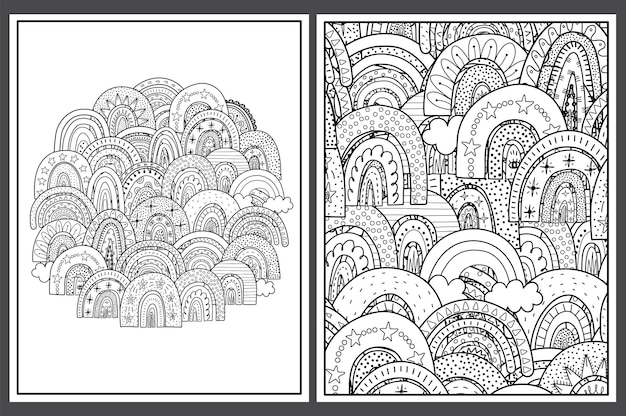 Páginas para colorir com arco-íris de doodle