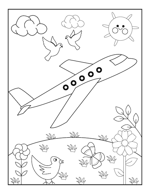 Páginas para colorir de avião para crianças vetor