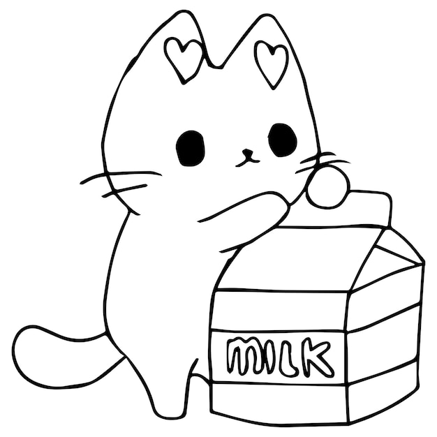 página para colorir de desenho de gato kawaii para crianças 1613481 Vetor  no Vecteezy