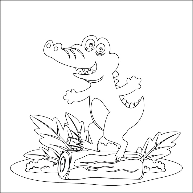 Páginas para colorir de crocodilo com linha arte design mão desenho esboço ilustração vetorial para adultos e crianças livro para colorir