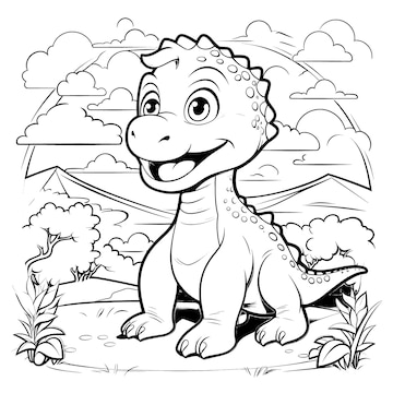 desenhos para colorir de dinossauros fofos para crianças aprendem a  desenhar 8075238 Vetor no Vecteezy