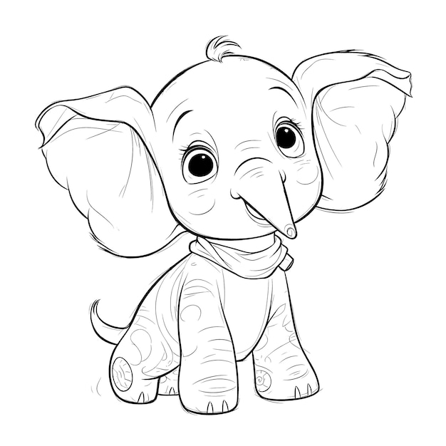 Páginas para colorir de elefante em preto e branco para crianças, linhas simples, estilo de desenho animado, animal engraçado e fofo do mundo