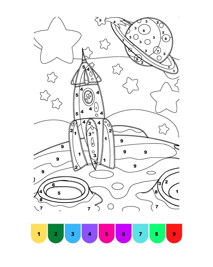 Vetor páginas para colorir de espaço para crianças colorir por espaço numérico