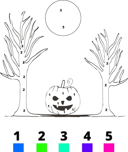 Vetor páginas para colorir de halloween para crianças colorir de halloween por número de páginas