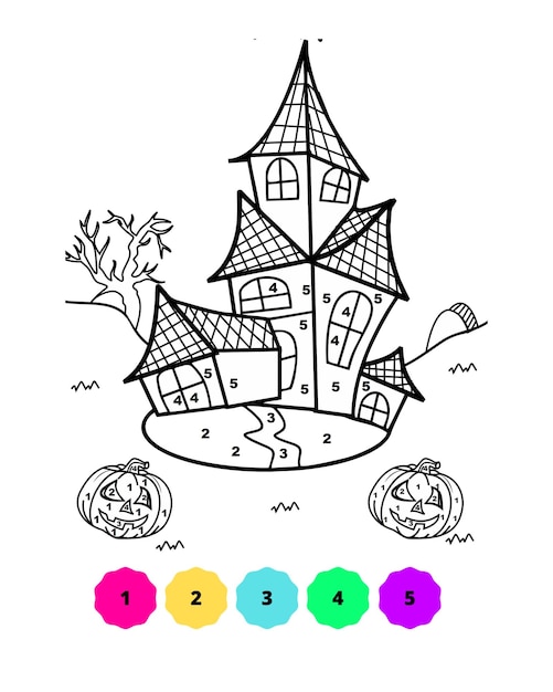 Páginas para colorir de halloween para crianças colorir por número halloween