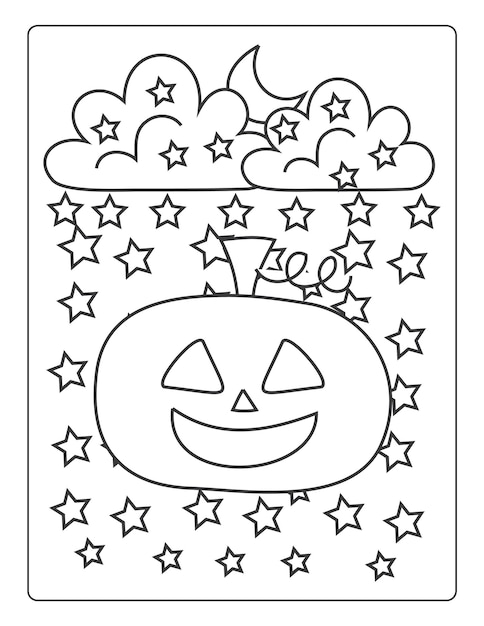 Páginas para colorir de halloween para crianças com ilustração de esboço de abóbora de cor preta desenhada à mão