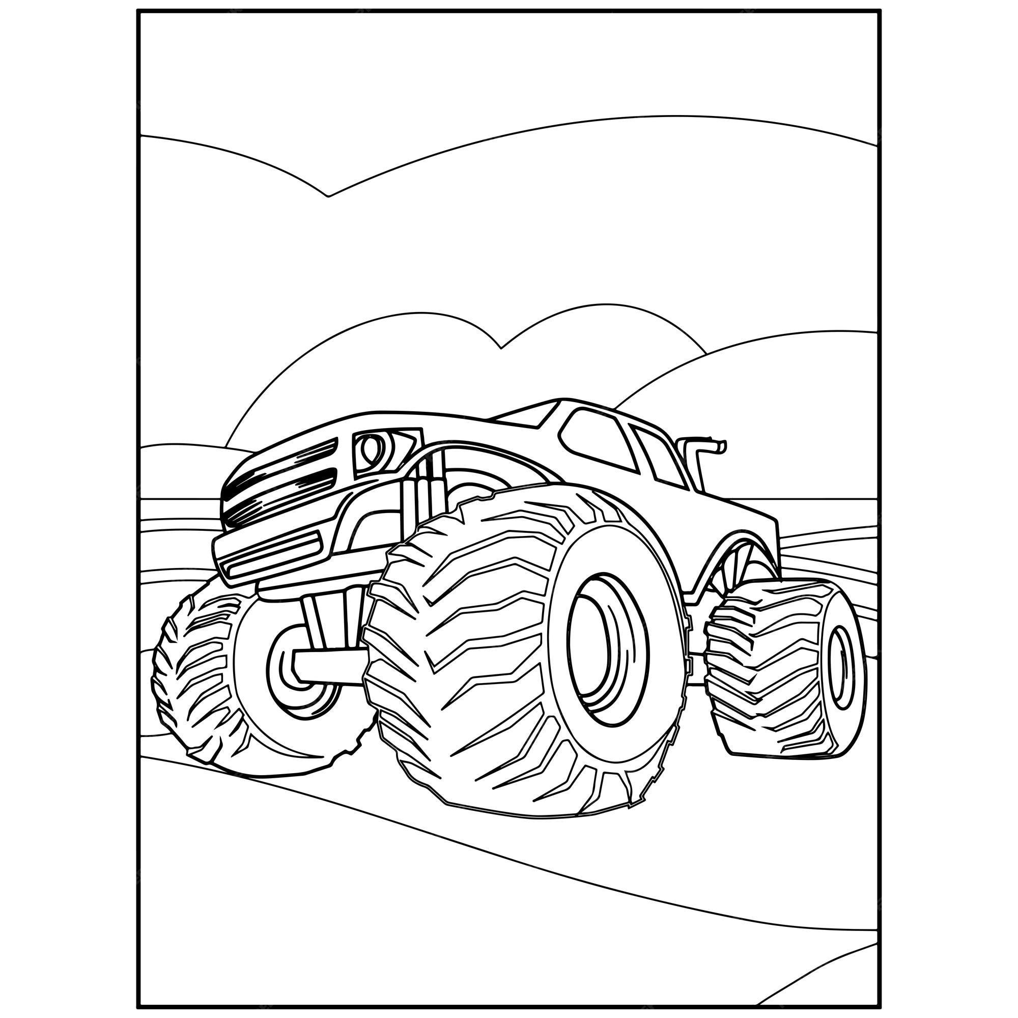 Páginas para colorir de monster truck imprimíveis para crianças vetor  premium