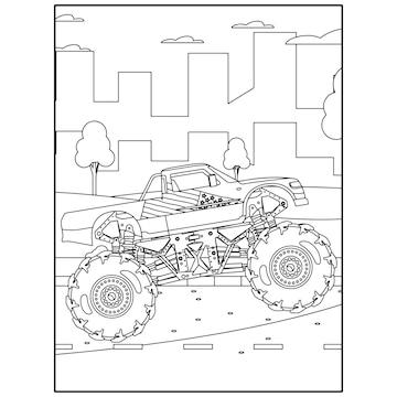 Páginas para colorir de monster truck imprimíveis para crianças vetor  premium