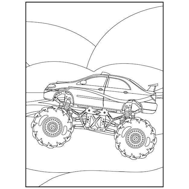 Páginas para colorir de monster truck imprimíveis para crianças vetor  premium