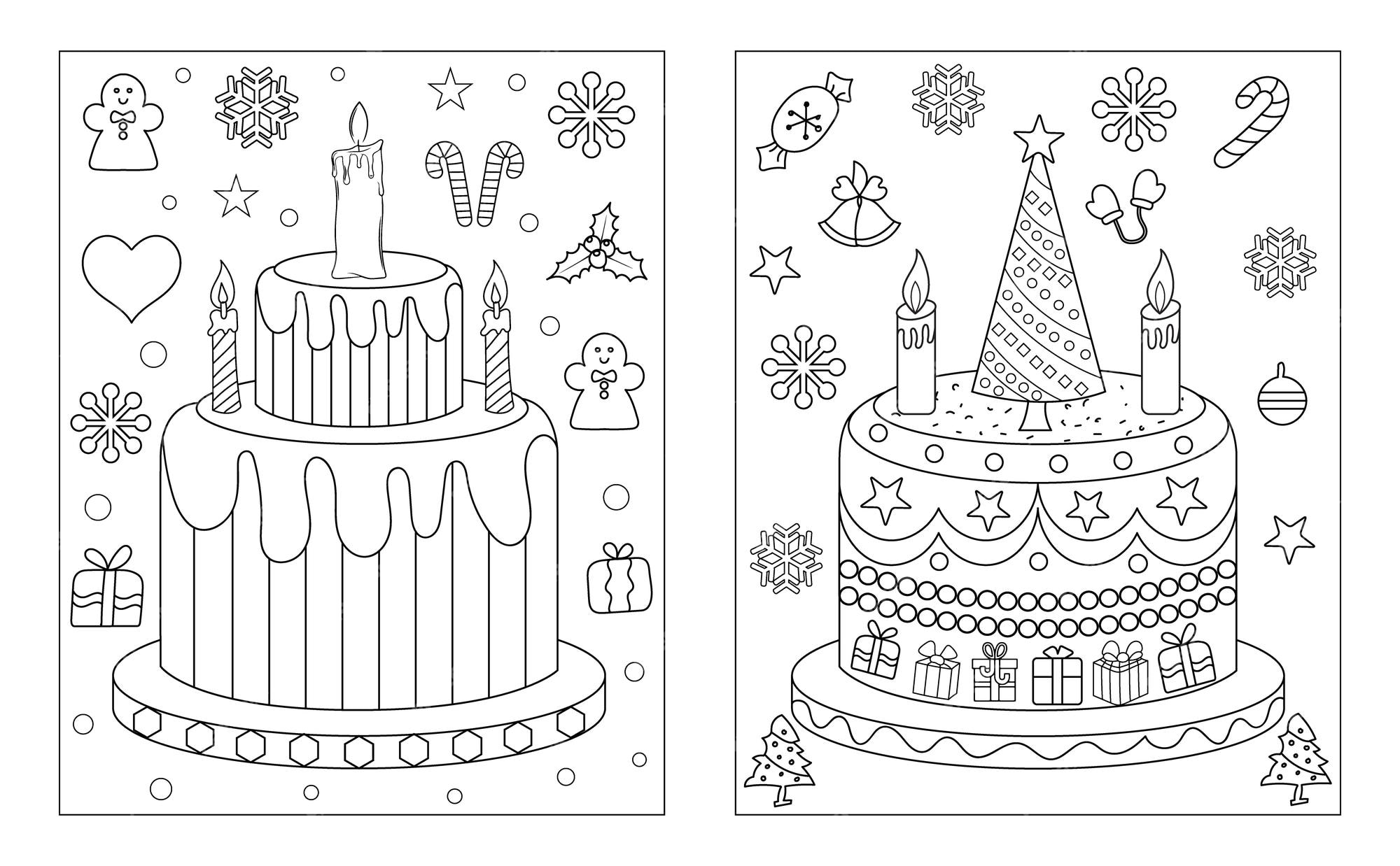 Desenhos para colorir de desenho de um delicioso bolo de natal para colorir  