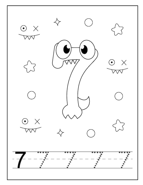 Páginas para colorir de números de personagens de monstros para crianças