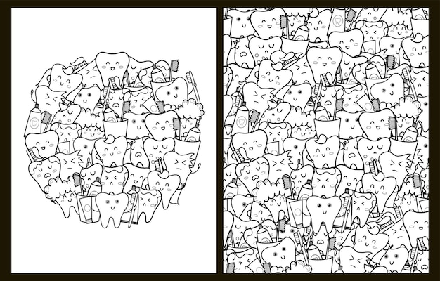 Vetor páginas para colorir de personagens de dentes fofos em formato us letter impressões engraçadas com pasta de dente