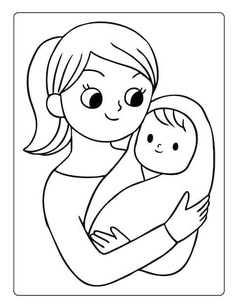 Páginas Para Colorir. Mãe Entorpecida Com Seus Bebês Fofos. Royalty Free  SVG, Cliparts, Vetores, e Ilustrações Stock. Image 83312019