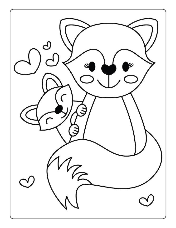 Vetor páginas para colorir do dia das mães para crianças com animais fofos planilha de atividades em preto e branco