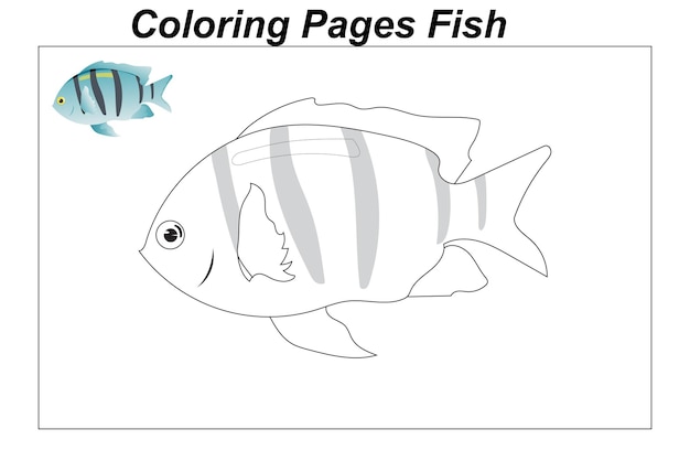 Páginas para colorir ilustração subaquática de peixes marinhos em um desenho animado