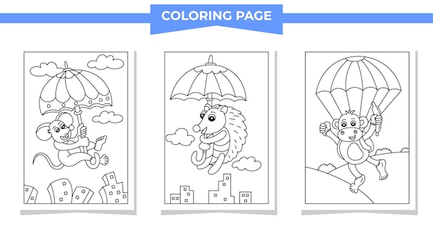 Vetor páginas para colorir ilustração vetorial de rato e macaco de desenho animado