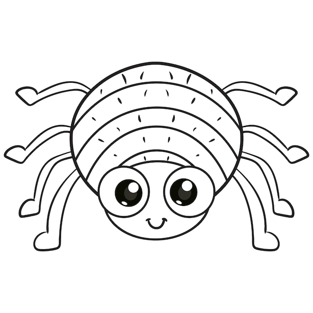 Páginas para colorir ou livros para crianças fofos desenhos animados de aranha preto e branco