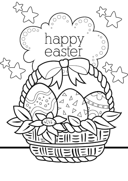 Páginas para colorir para crianças a4 página cesta de ovos tema coelhinho da páscoa