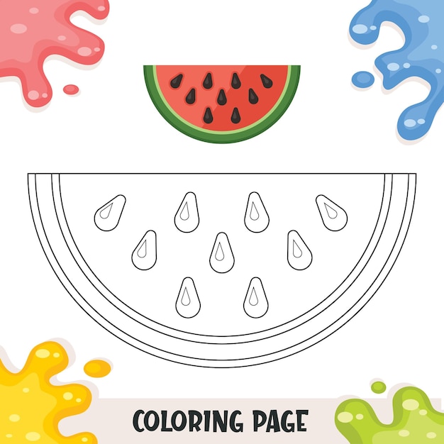 Páginas para colorir para crianças com ilustração de melancia
