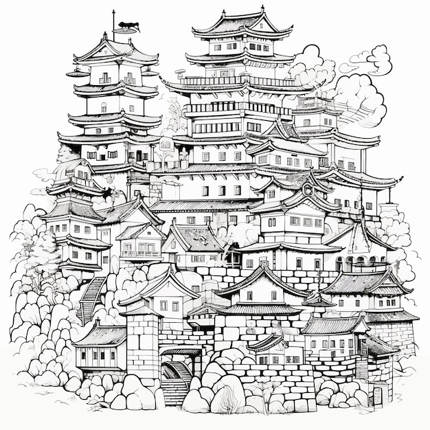 Vetor pagoda do japão desenho à mão