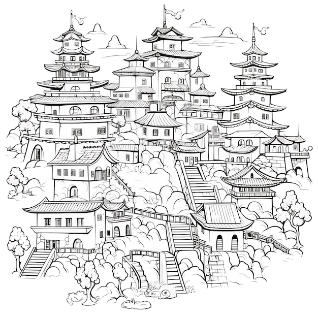 Vetor pagoda do japão desenho à mão