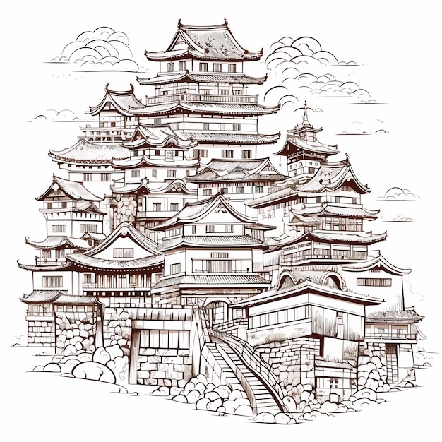 Vetor pagoda do japão desenho à mão