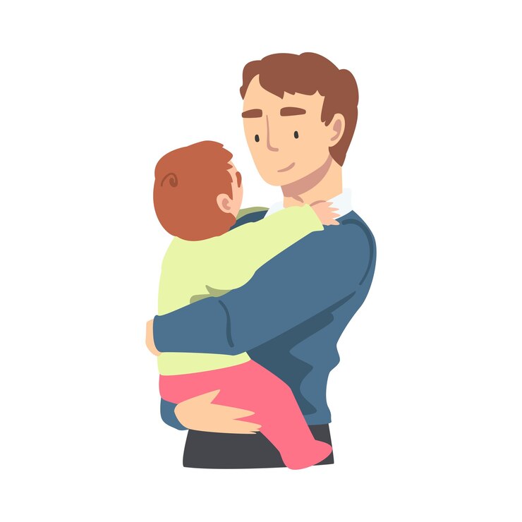 Vetor pai abraçando seu bebê pequeno parenting feliz paternidade e cuidados com crianças ilustração vetorial de desenho animado