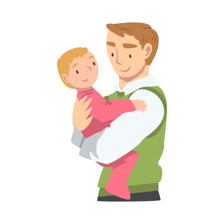 Vetor pai alegre segurando sua filha nos braços paternidade feliz e cuidado com as crianças ilustração vetorial de desenho animado