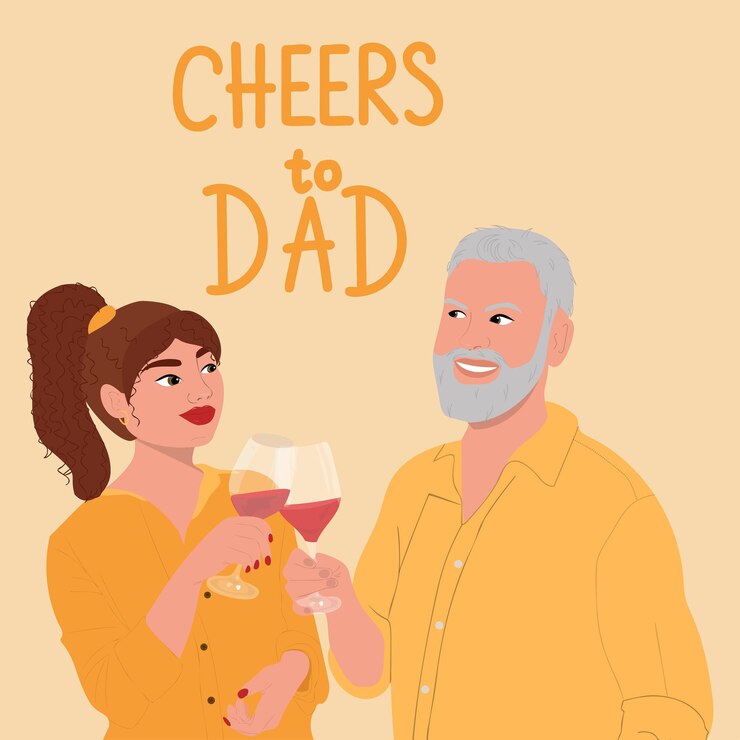 Vetor pai com filha adulta bebe vinho
