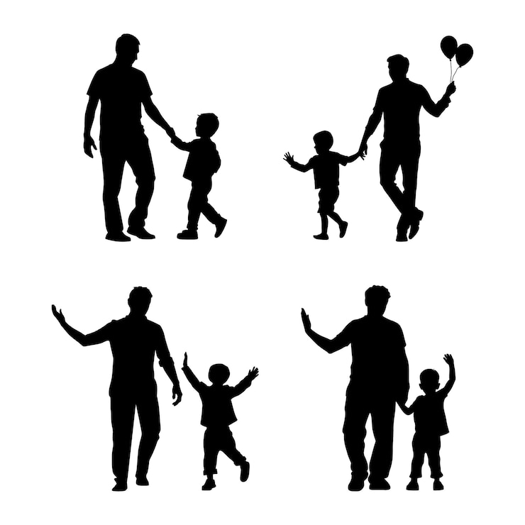 Vetor pai com filho dia dos pais especial silhueta bundle pack coleção