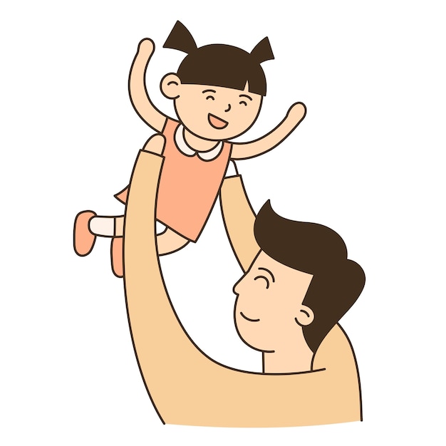 Vetor pai desenhado à mão criança e ícone de doodle família