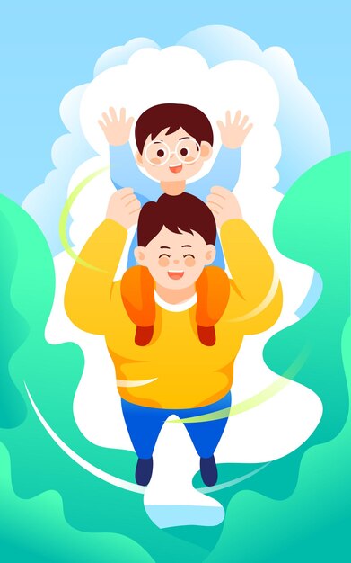Pai do dia dos pais brincando com seu filho ilustração vetorial de interação entre pais e filhos