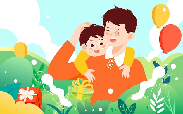 Pai do dia dos pais brincando com seu filho ilustração vetorial de interação entre pais e filhos