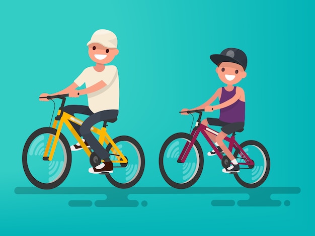 Pai e filho andando de bicicleta ilustração