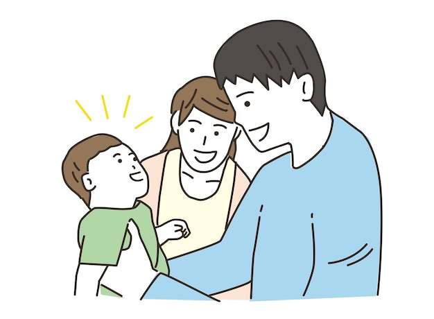 Pai segurando o bebê e mãe vigiando a ilustração de