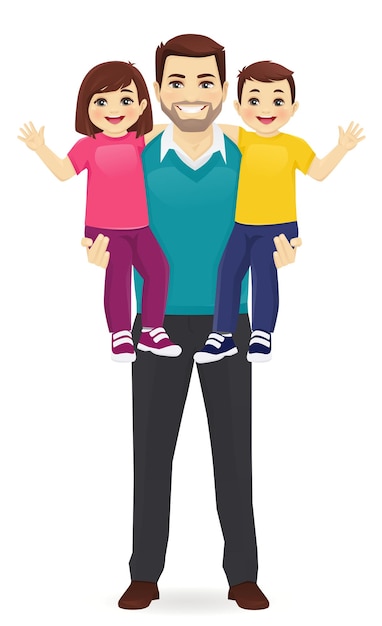 Pai segurando seu filho e filha feliz dia dos pais ilustração vetorial