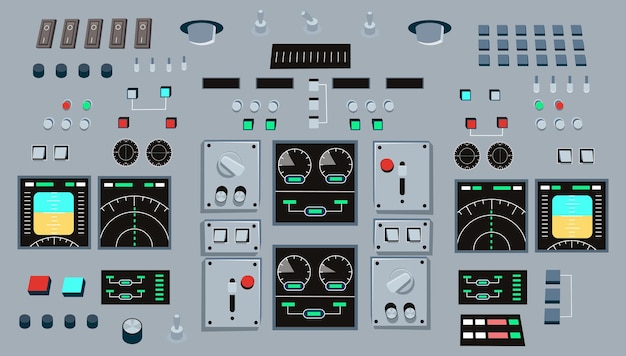 Vetor painel de controle com botões painel de controle do cockpit da nave espacial painel do avião ou painel