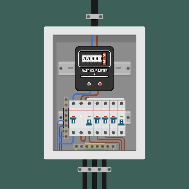 Painel de disjuntor elétrico com equipamento instalado e cabos bem ligados
