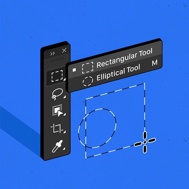 Vetor painel de ferramentas rectangular marquee ferramenta elíptica ferramenta ilustração vetorial