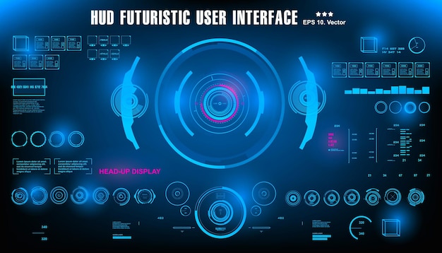 Painel de interface de usuário azul futurista hud exibe alvo de tela de tecnologia de realidade virtual