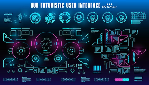 Painel de interface de usuário azul futurista hud exibe alvo de tela de tecnologia de realidade virtual