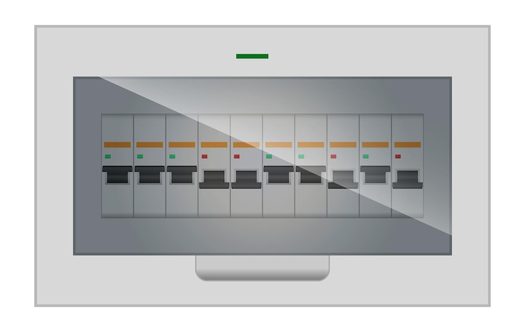 Vetor painel de interruptor elétrico da caixa de fusíveis modular isolado - ilustração 3d