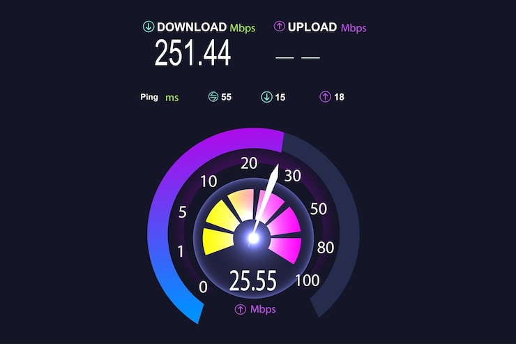 Vetor painel de um site para testes de velocidade da internet com estilo digital e tecnológico de internet netwo