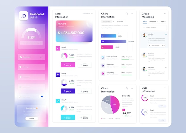 Vetor painel infográfico vetorial ui ux design com gráficos, gráficos e diagramas modelo de interface web